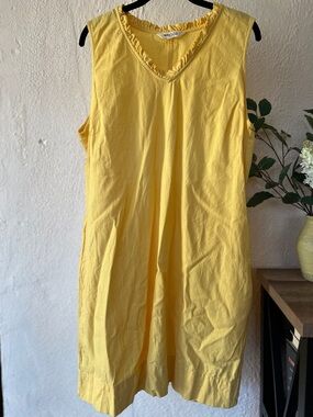 Briggs Yellow Sleeveless Ruffle V-Neck XL Linen-Blend Dress
